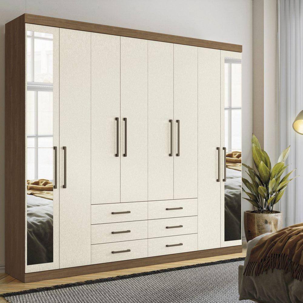 Guarda-roupa Casal 8 Portas 6 Gavetas Master com Espelho Jatobá/Areia