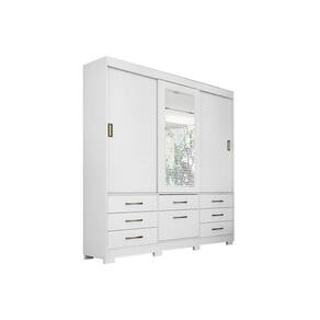 Guarda Roupa Casal 3 Portas de Correr e 7 Gavetas c/ Espelho Luiza Branco - Panan