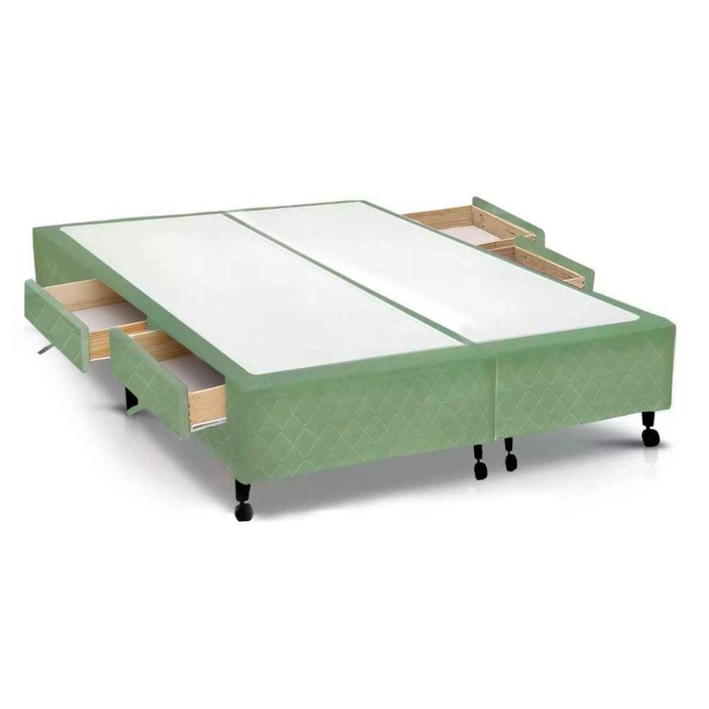 Cama Box Base c/Gavetas Queen Poli Tecido Green (158x27-c/4 Gavs) - Castor