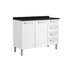 Balcão de Cozinha Evidence 7126 2 Portas e 4 Gavetas c/ Tampo 120cm Branco - Bertolini