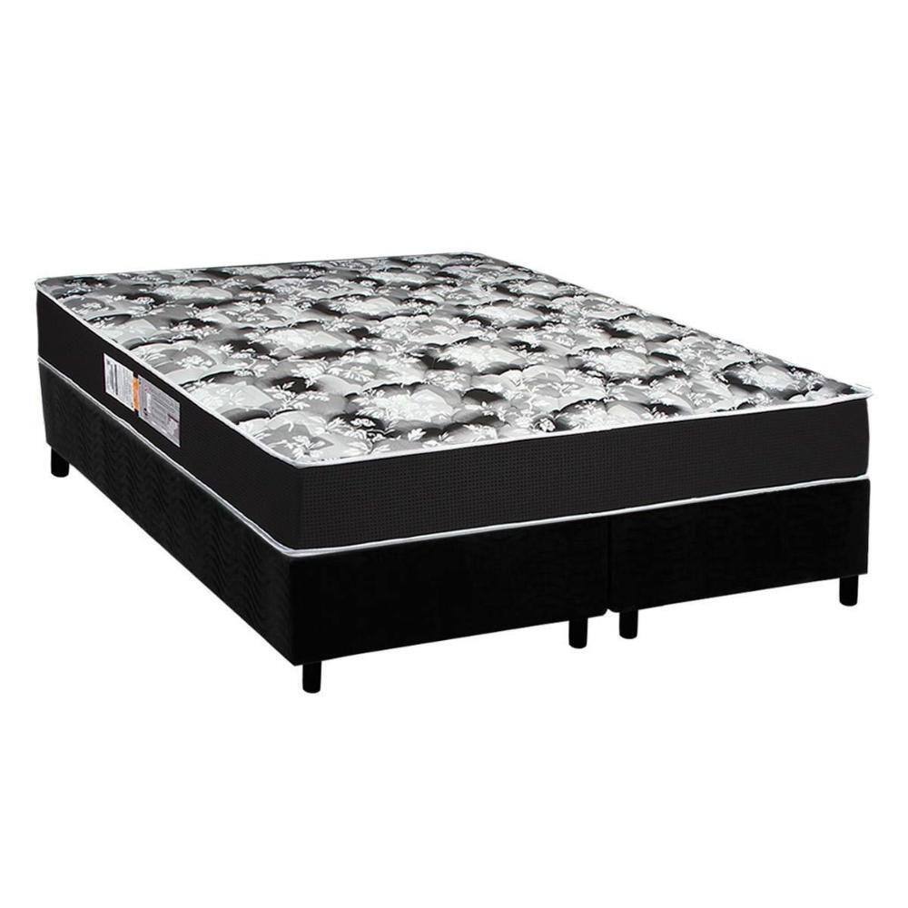 Cama Box Queen: Colchão Espuma D45 Luckspuma Gran Luck Pro + Base CRC Suede Black(158x198)