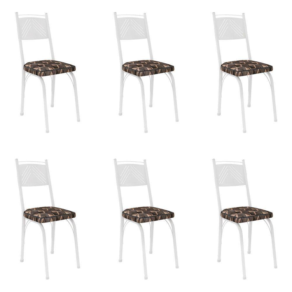 Kit 6 Cadeiras de Cozinha Virginia Estampado Mosaico Palha Pés de Ferro Branco - Pallazio
