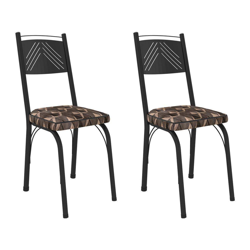 Kit 2 Cadeiras de Cozinha Virginia Estampado Mosaico Palha Pés de Ferro Preto - Pallazio
