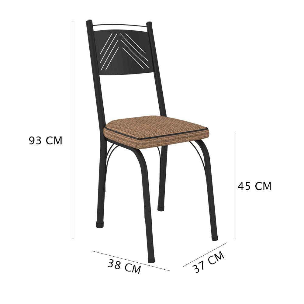 Kit 8 Cadeiras de Cozinha Virginia Estampado Rattan Bege Pés de Ferro Preto - Pallazio