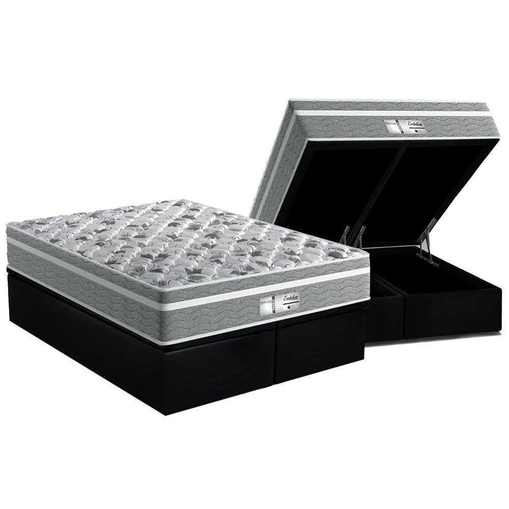 Cama Box Baú Queen: Colchão Molas MasterPocket Ensacadas Probel ProDormir Evolution + Base CRC Suede Black(158x198)