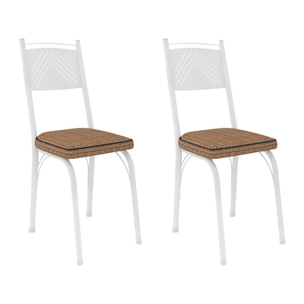 Kit 2 Cadeiras de Cozinha Virginia Estampado Rattan Bege Pés de Ferro Branco - Pallazio