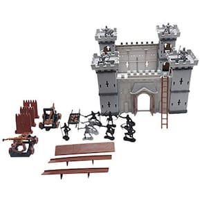 PXRJE Cavaleiros do Castelo Medieval Action Figure Toy Army Playset com Castelo de Montar, Catapulta e Carruagem Puxada a Cavalo Grande Presente para