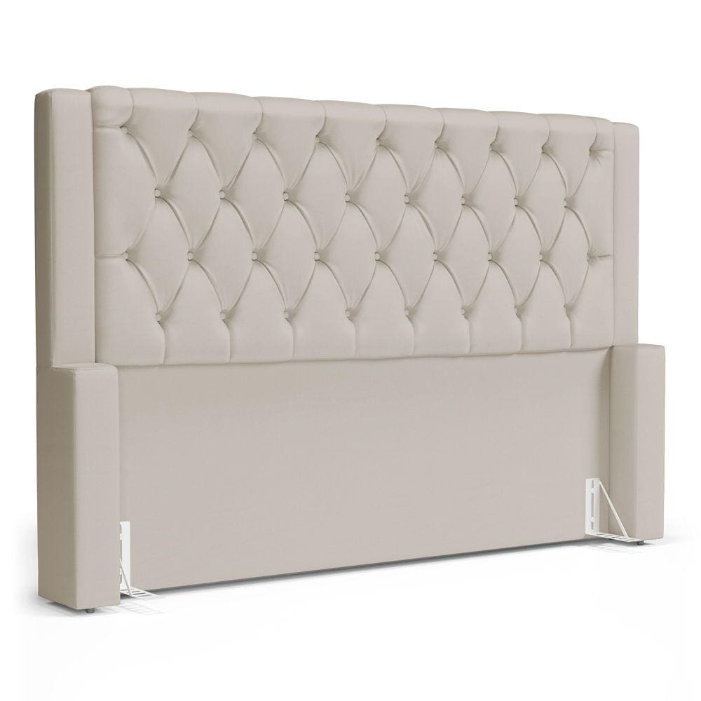 Cabeceira Cama Box Casal Padrão Atena 160cm Capitonê com Frame Suede Bege Claro - Desk Design