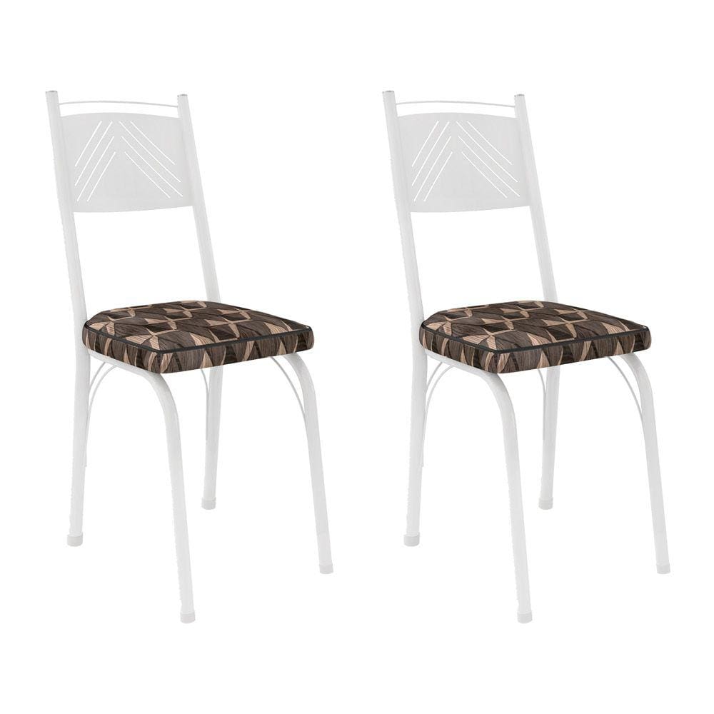 Kit 2 Cadeiras de Cozinha Virginia Estampado Mosaico Palha Pés de Ferro Branco - Pallazio