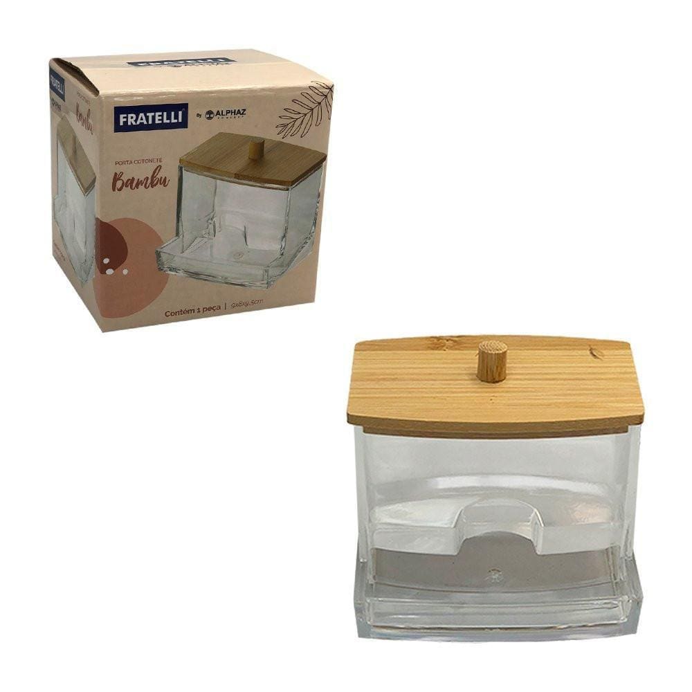 Porta Cotonete Com Tampa De Bambu