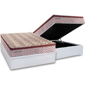 Cama Box Baú Casal: Colchão Molas MasterPocket Ensacadas Paropas Esplêndido Bordô + Base CRC Courano White(138x188)