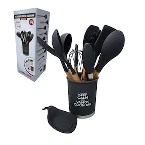 Kit Utensílios De Cozinha Silicone 13Pçs - Preto
