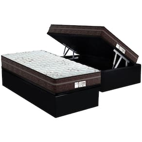 Cama Box Baú Solteiro: Colchão Molas Ensacadas Probel MasterPocket ProDormir Evolution + Base CRC Suede Black(88x188)