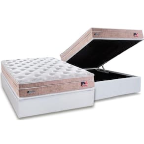 Cama Box Baú Casal: Colchão Molas Sealy MasterPocket Ensacadas Miami + Base CRC Courano White(138x188)