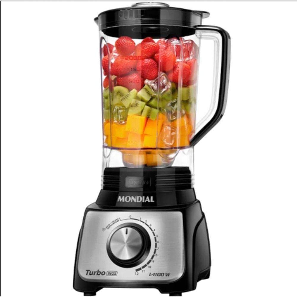 Liquidificador Mondial Turbo 3l 12vel 1100w C/ Filtro L-1100 - 5877-01 Preto/inox 110 Volts