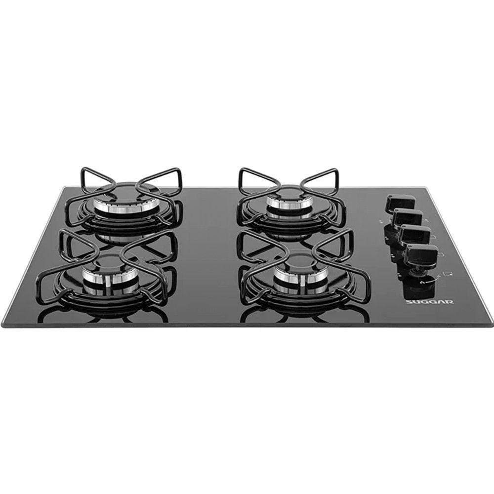 Cooktop Suggar 4 Bocas Esmaltado Fg4004 Avp Com Vidro Temperado Preto