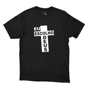 Blusa Camisa Estampa Cruz Eu Escolho Deus Masculina 100% Algodao Manga Curta Gola Redonda