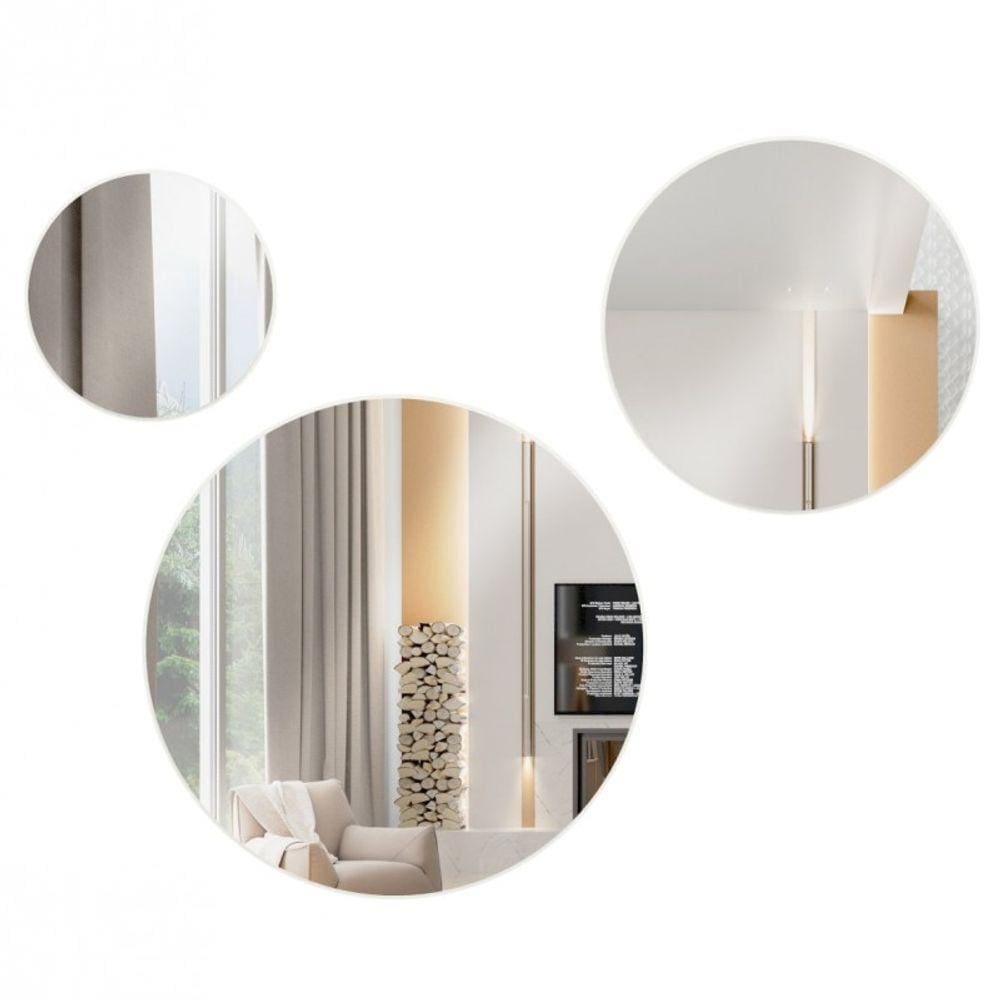 Espelhos Kit 3 Painéis Espelhados Redondos Decorativos Basic ES15 Off White - Dalla Costa