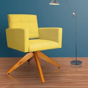 Poltrona Estofada Base Giratoria Madeira Camila Suede Amarelo - LM DECOR