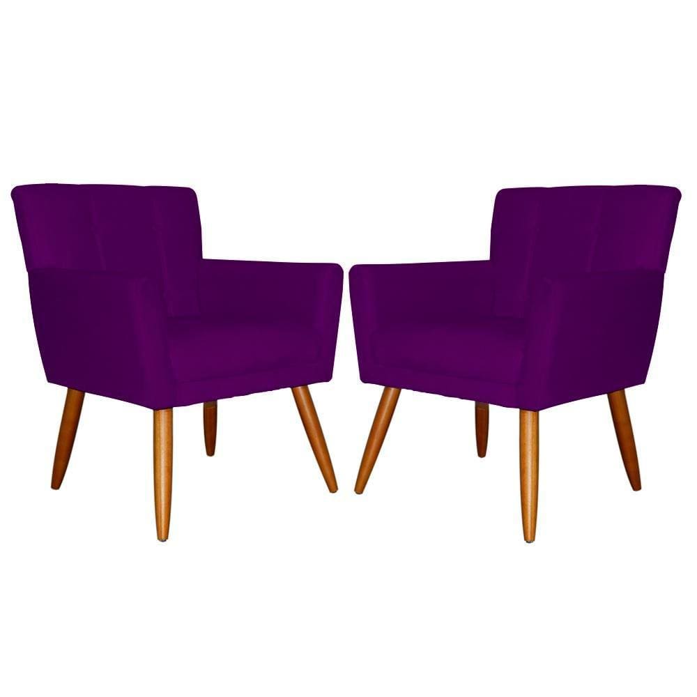 Kit 2 Poltronas Estofadas Para Salão de Beleza Onix Veludo Roxo - LM DECOR