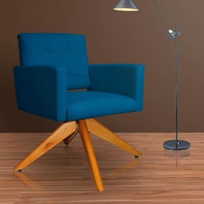 Poltrona Estofada Base Giratoria Madeira Camila Suede Azul Royal - LM DECOR