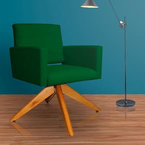 Poltrona Estofada Base Giratoria Madeira Camila Suede Verde - LM DECOR