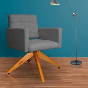 Poltrona Estofada Base Giratoria Madeira Camila Suede Cinza - LM DECOR