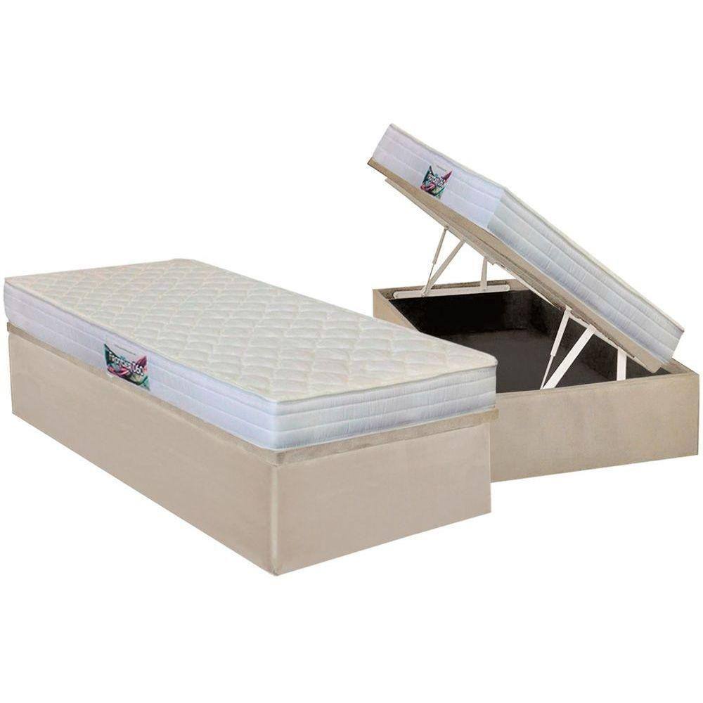 Cama Box Baú Solteiro: Colchão Ortopédico Herval D28 / AG65 Frontier + Base CRC Suede Clean(88x188)