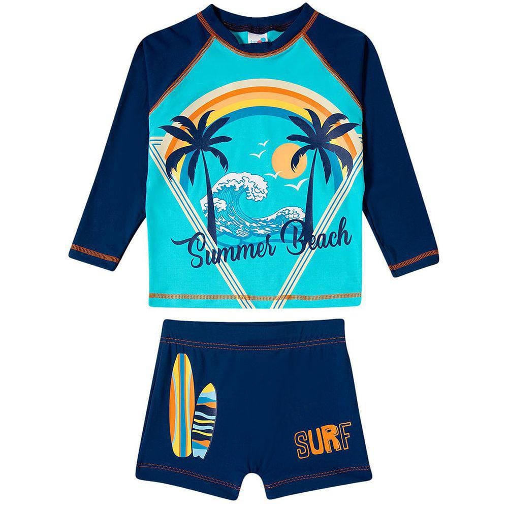 Conjunto Praia Infantil Coqueiro Tropical Marinho Claro Tip Top