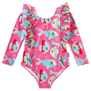 Maiô Manga Longa Infantil Peixes Rosa Tip Top