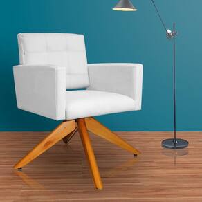 Poltrona Estofada Base Giratoria Madeira Camila Suede Branco - LM DECOR
