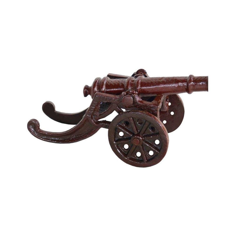 Canhão Guerra Jardim Decorativo Ferro Fundido Marrom Pequeno