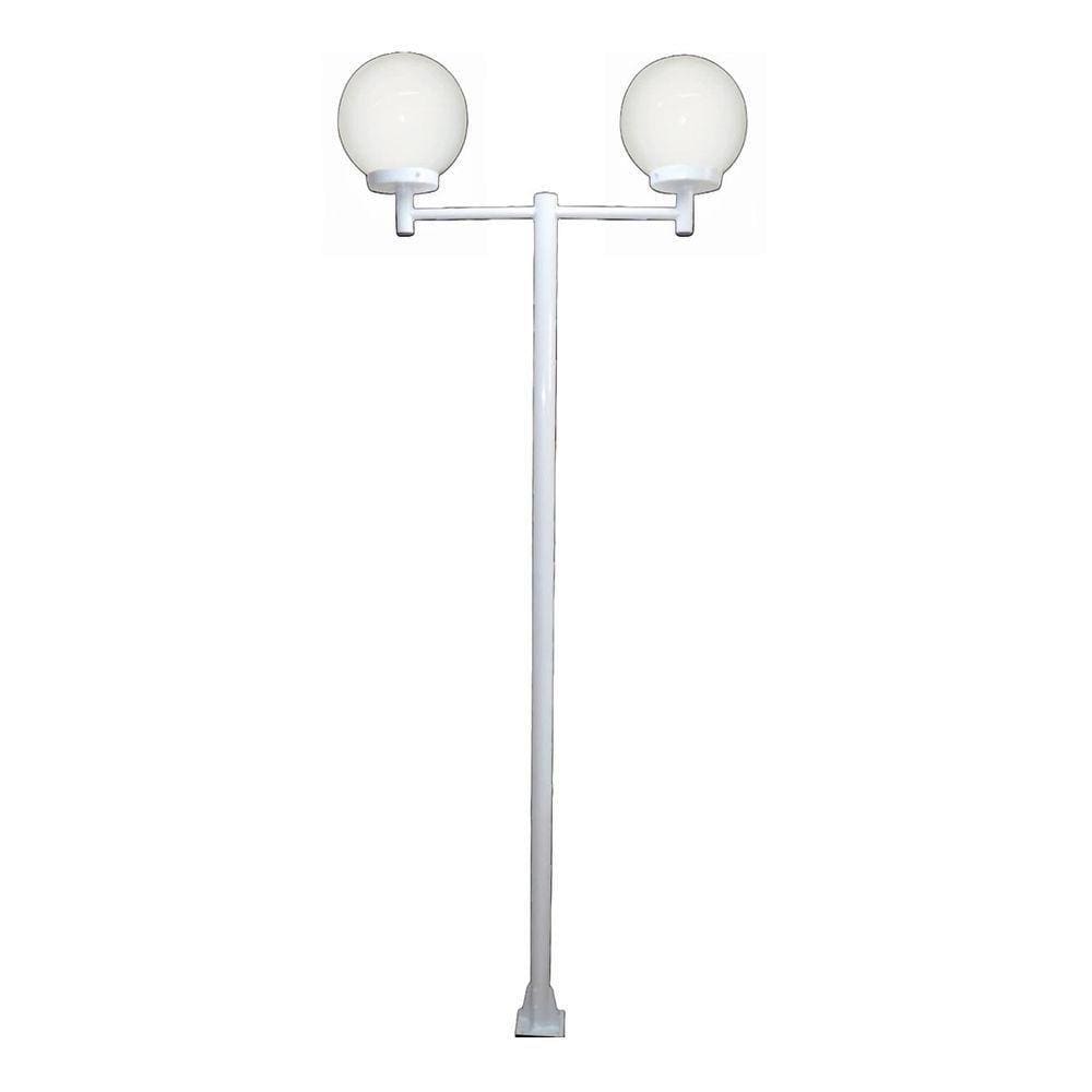 Poste Luminária Dupla Globo P Braço Reto Jardim Branco 200cm