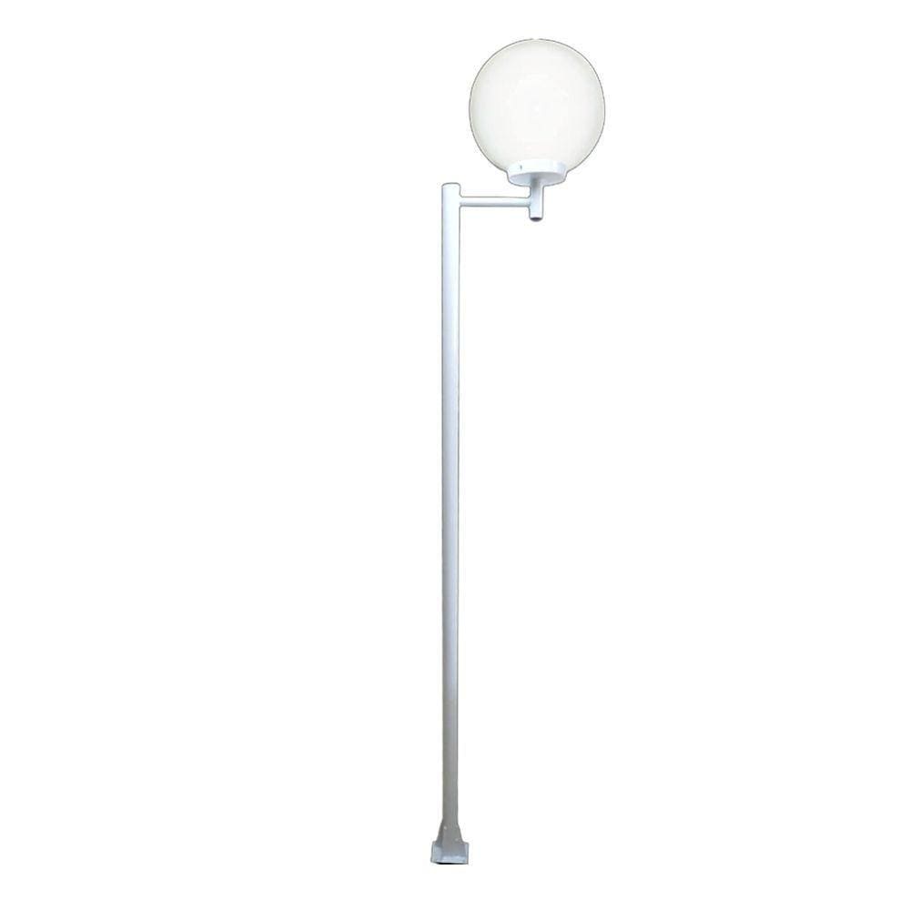 Poste E Luminária Globo G Braço Reto Jardim Branco 200cm
