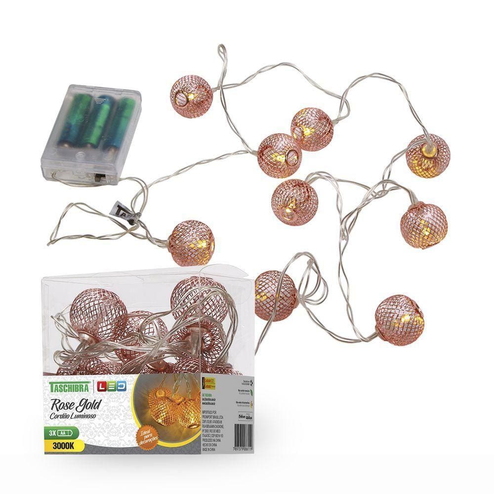 Cordão Luminoso Natalino 10 Leds Rose Gold Taschibra
