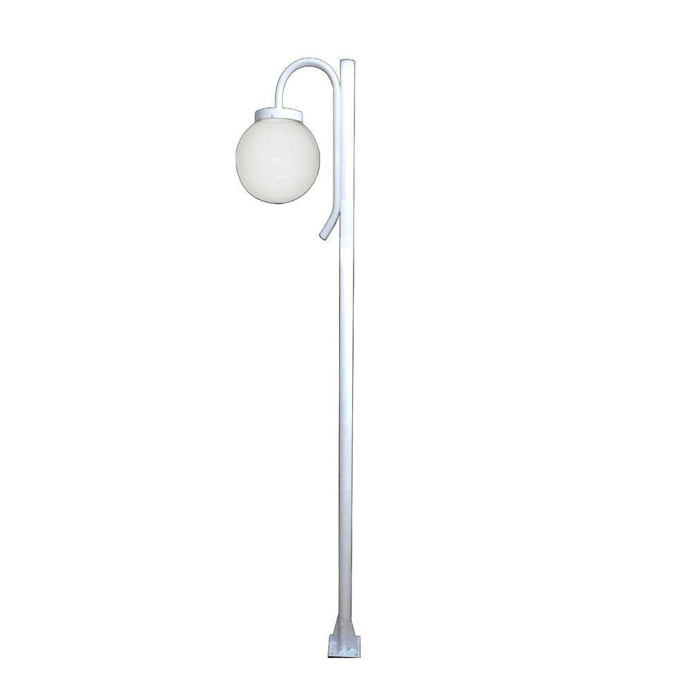 Poste Luminária Globo P Braço Curvo Baixo Jardim Branco 2mt