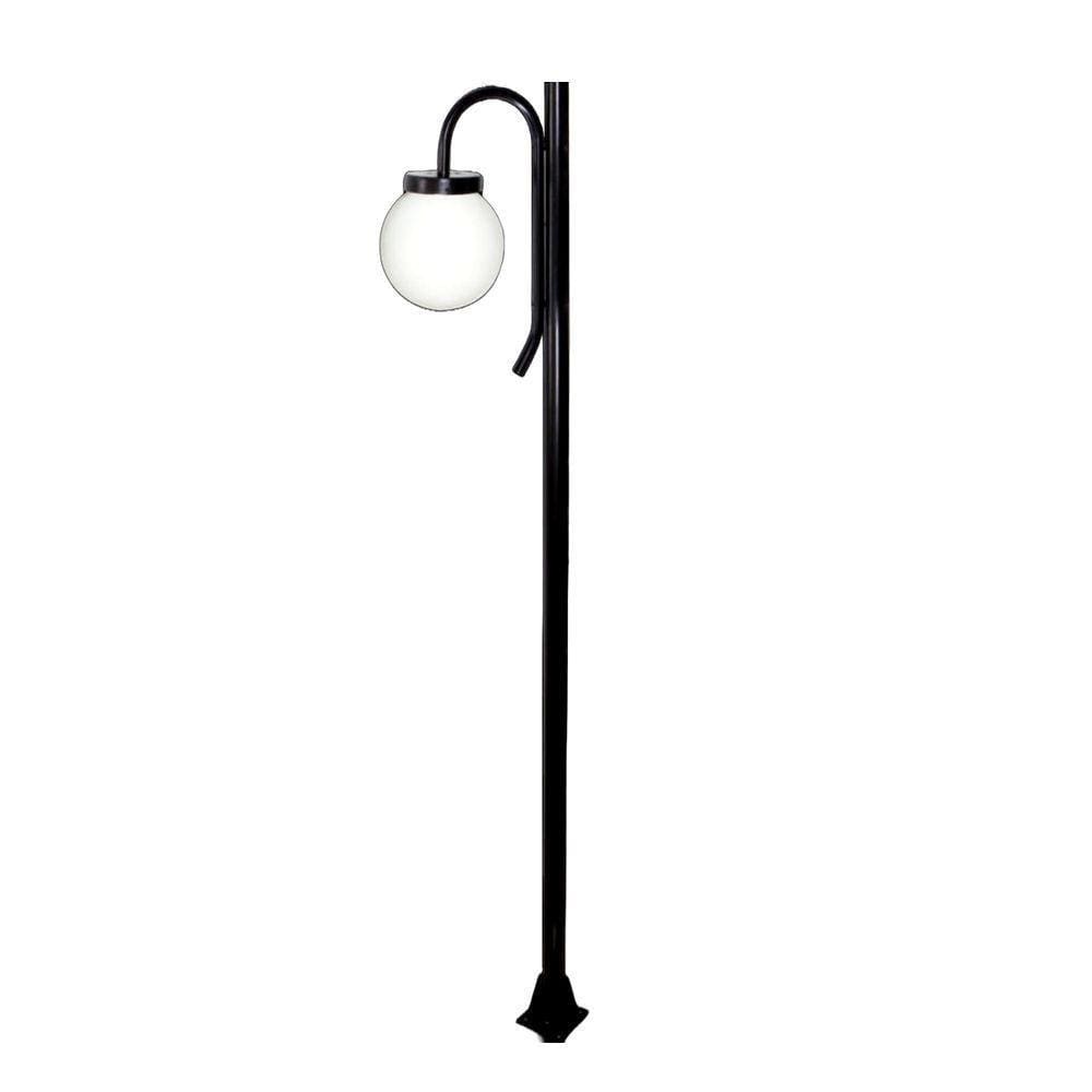 Poste Luminária Globo P Braço Curvo Baixo Jardim Preto 200cm