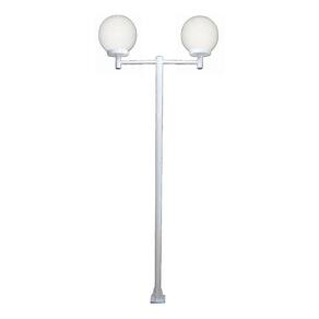 Poste Luminária Dupla Globo P Braço Reto Jardim Branco 300cm