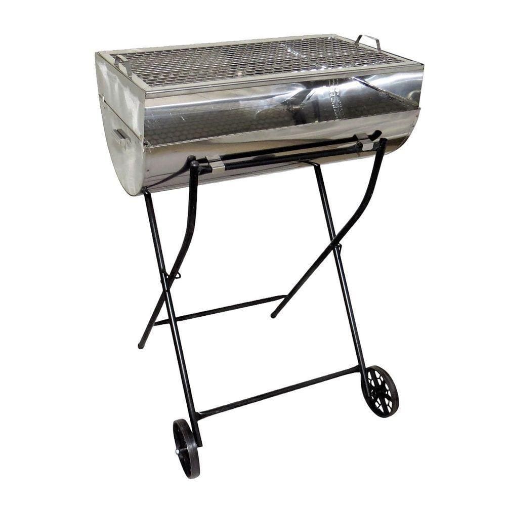 Churrasqueira Aberta Grill Inox Grelha E Carrinho 97X67X40Cm