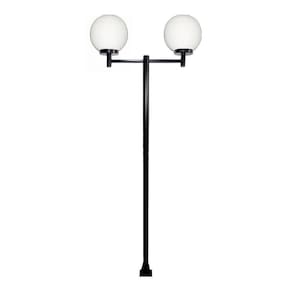 Poste Luminária Dupla Globo G Braço Reto Jardim Preto 300cm