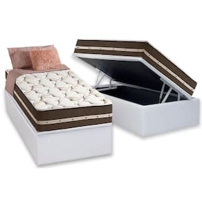 Cama Box Baú Solteiro: Colchão Molas Anjos Superlastic Classic + Base CRC Courano White(88x188)