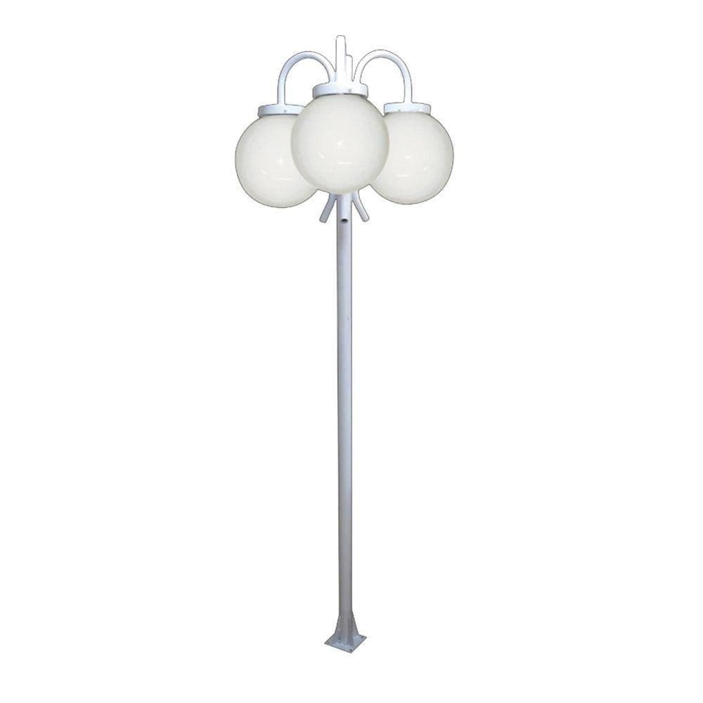 Poste Luminária Globo G Triplo Braço Curvo Baixo Branco 3mt