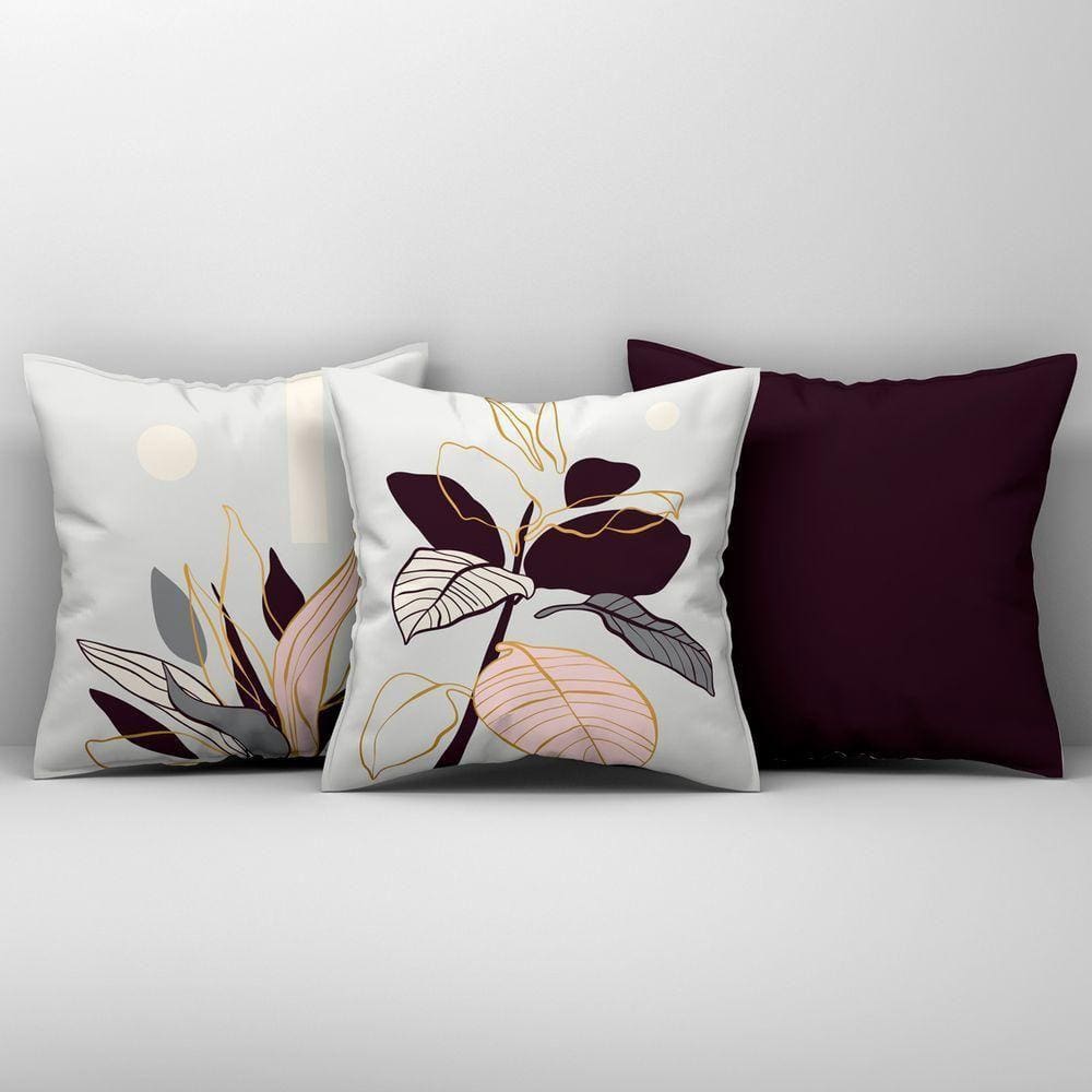 Kit Trio De Almofadas Cheias Estampadas Em Veludo Suede 45cm X 45cm Enchimento Em Refil Silicone - Decoração Para Sala Cor Uva