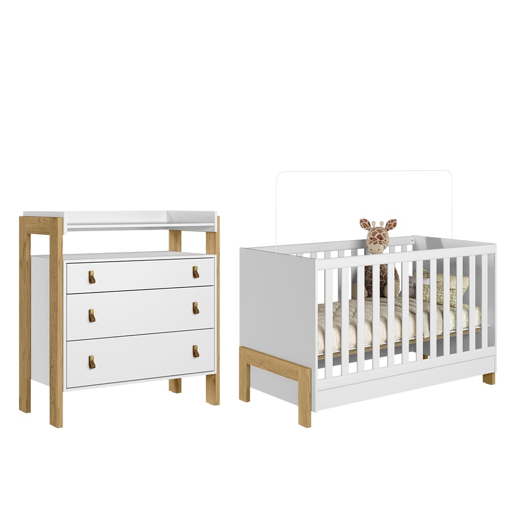 Kit Berço Mini Cama com Cômoda 3 Gavetas com Nicho Magia Q01 Branco Clique Chique