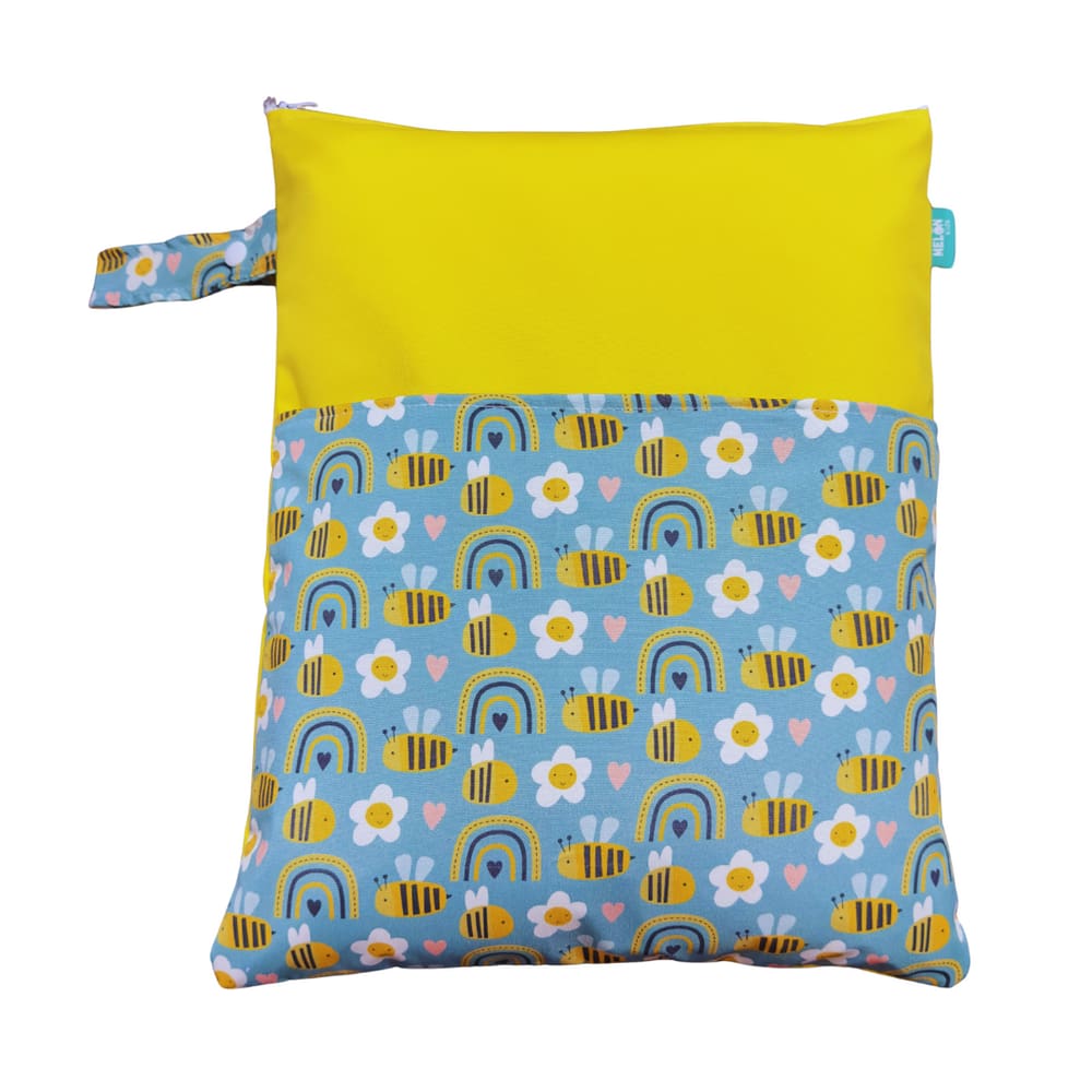 Saco Impermeável Grande Organizador Fralda Roupa Suja Limpa - Abelha Amarelo - Tactel