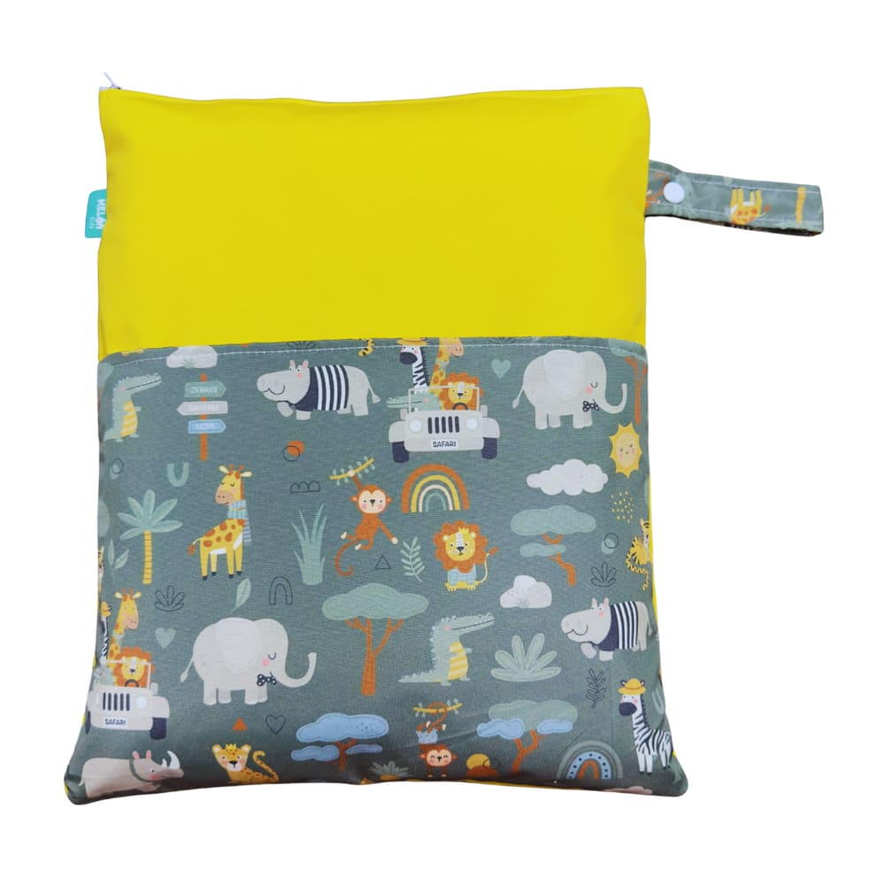 Saco Impermeável Grande Organizador Fralda Roupa Suja Limpa - Selva Amarelo - Tactel