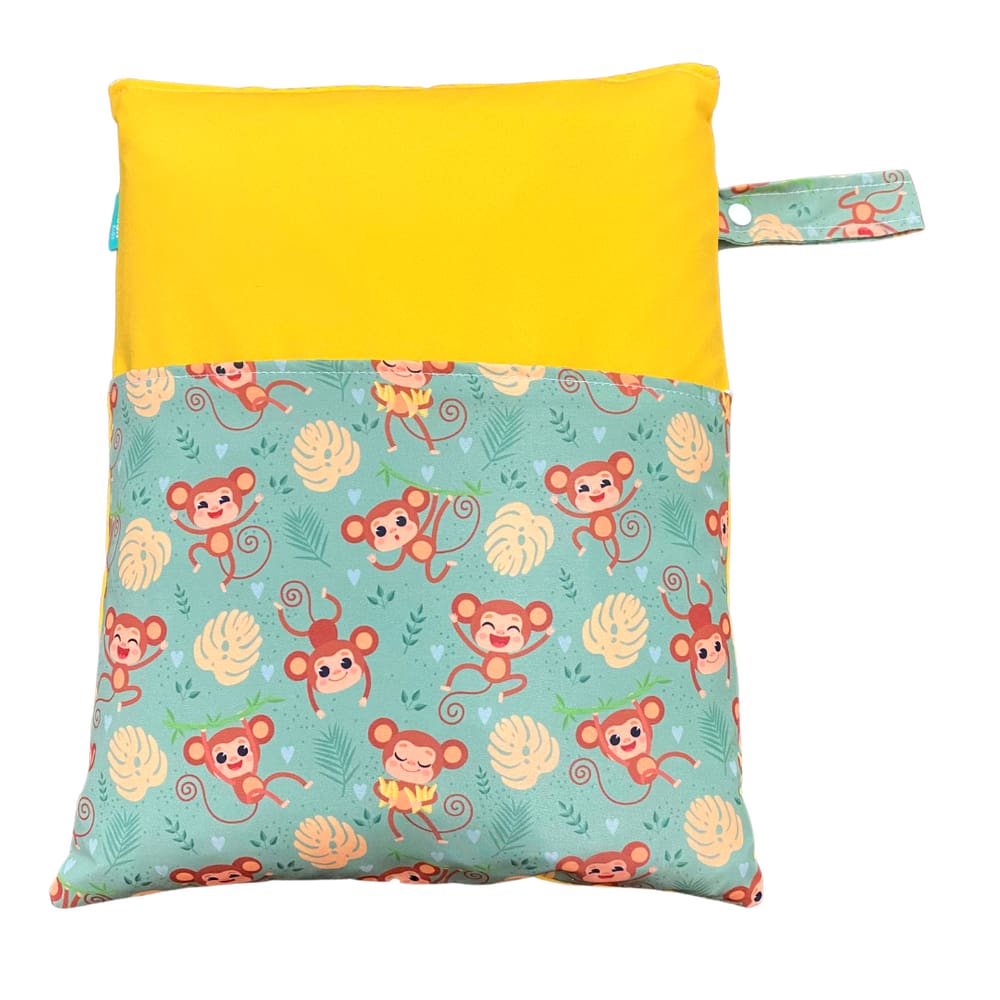 Saco Impermeável Grande Organizador Fralda Roupa Suja Limpa - Macaco Amarelo - Tactel