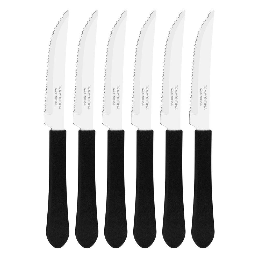 Kit 6 Facas de Mesa Churrasco Tramontina Leme Inox Cabo Preto