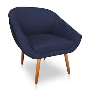 Poltrona Bianca Suede Azul Marinho Pés Palito Castanho - Pallazio