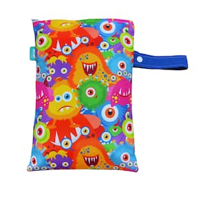 Saco Impermeável Organizador Fralda Roupa Suja Limpa - Monstrinho Azul - Tactel